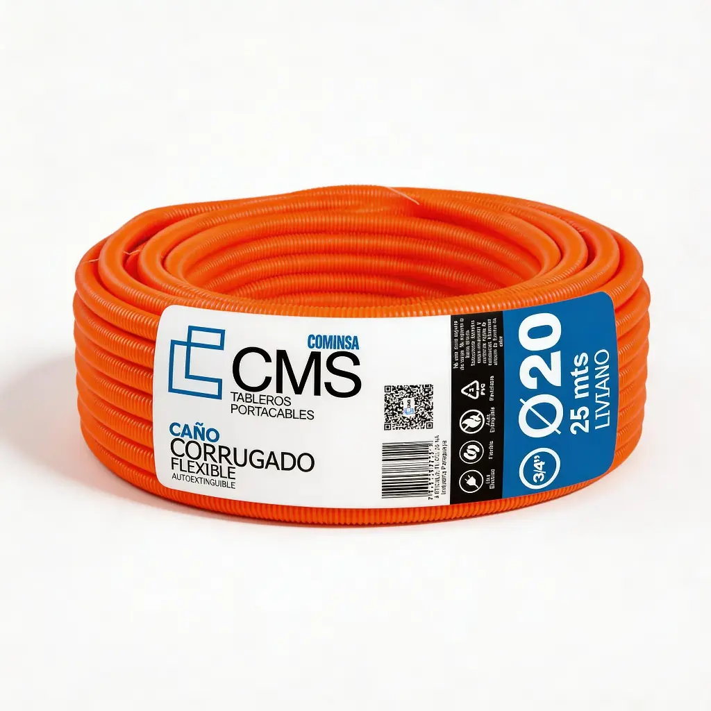 CMS CAÑO CORRUGADO LIVIANO  20 mm Naranja 25m