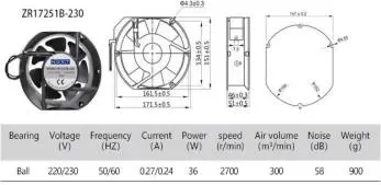 [ACC-MOT-CX-172-51] Motor de repuesto para ventilador de filtro de tablero. 172x51mm.